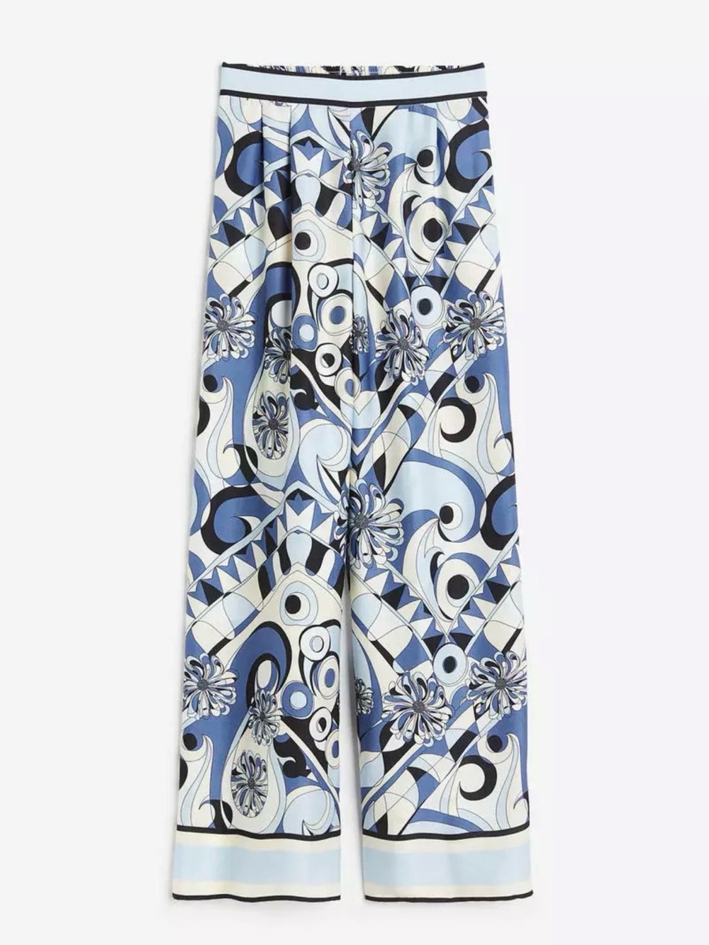 H&M Blue & White Geometric Floral Wide-Leg Pants size 10
